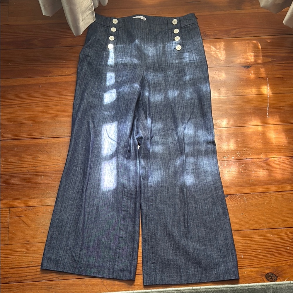 LOFT Blue and White Wide Leg Jumpsuit